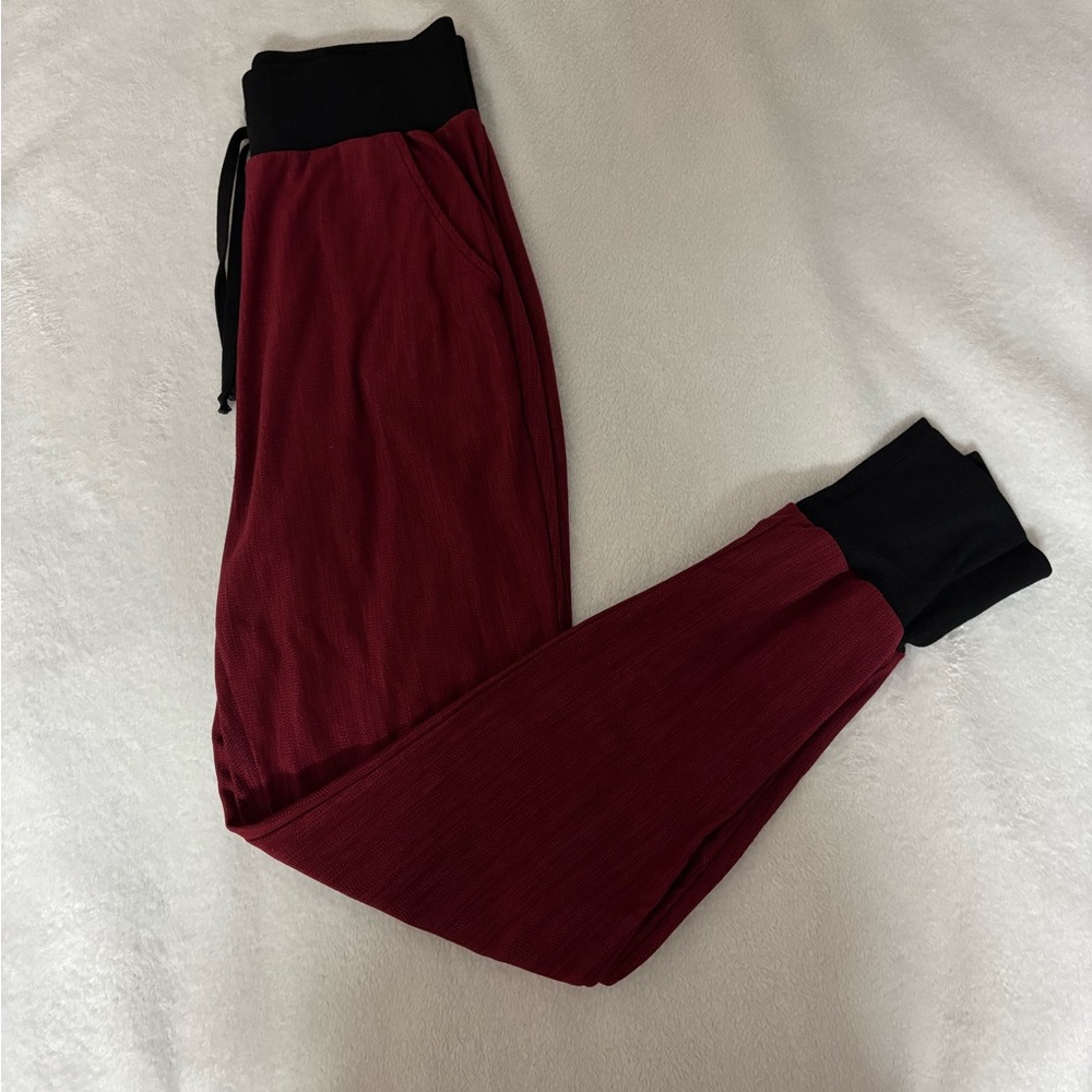 Red Jogger Pants with Black Cuffs